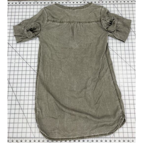 Express Short Dress Green Laced Neckline 3/4 Sleeve Cuffed Pockets Medium I9 - Picture 10 of 12